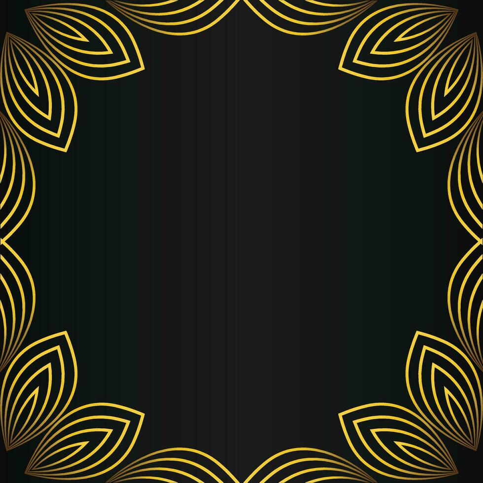 cuadrado marco con hermosa oro floral decoración en negro antecedentes vector