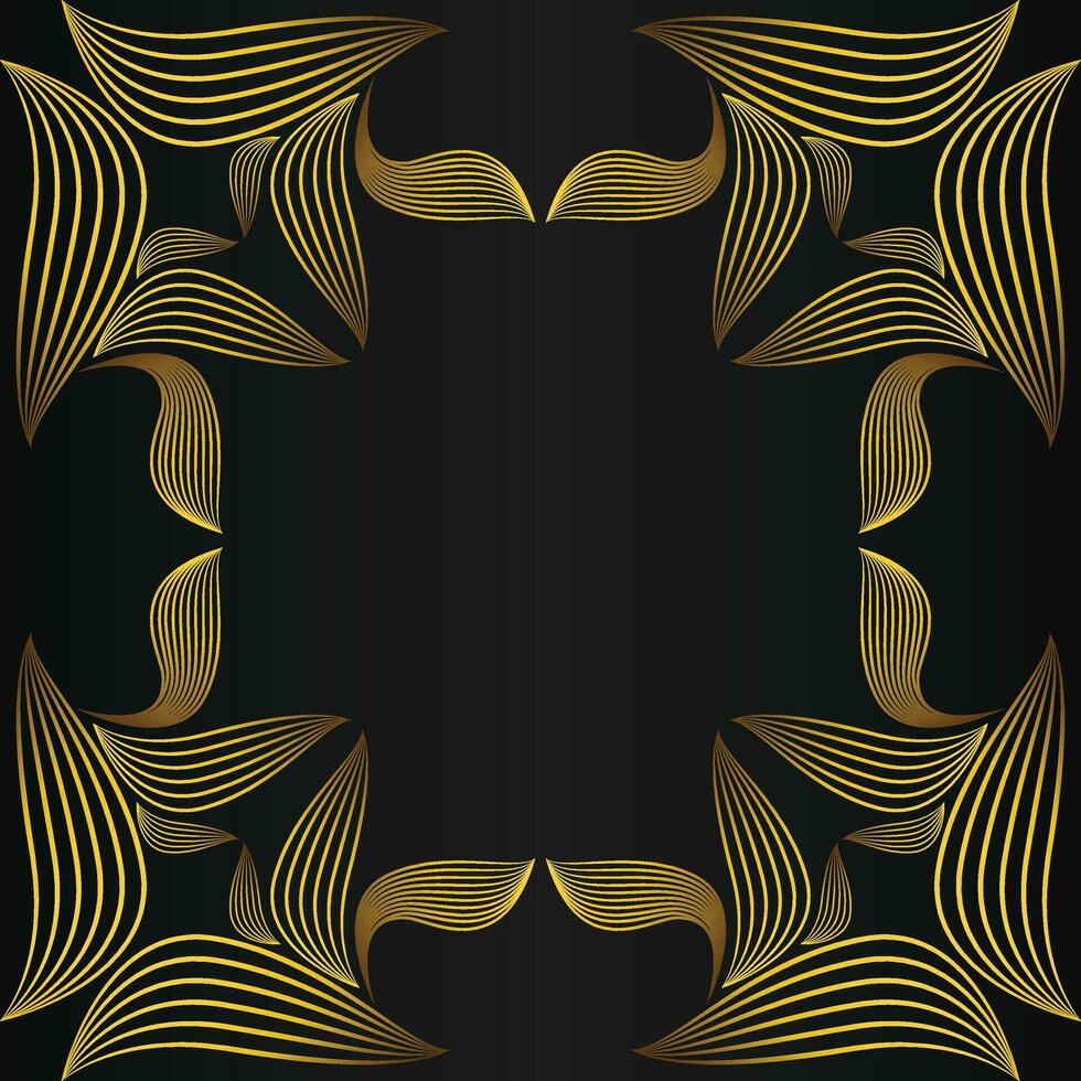 square frame with beautiful gold floral decoration on black background vector