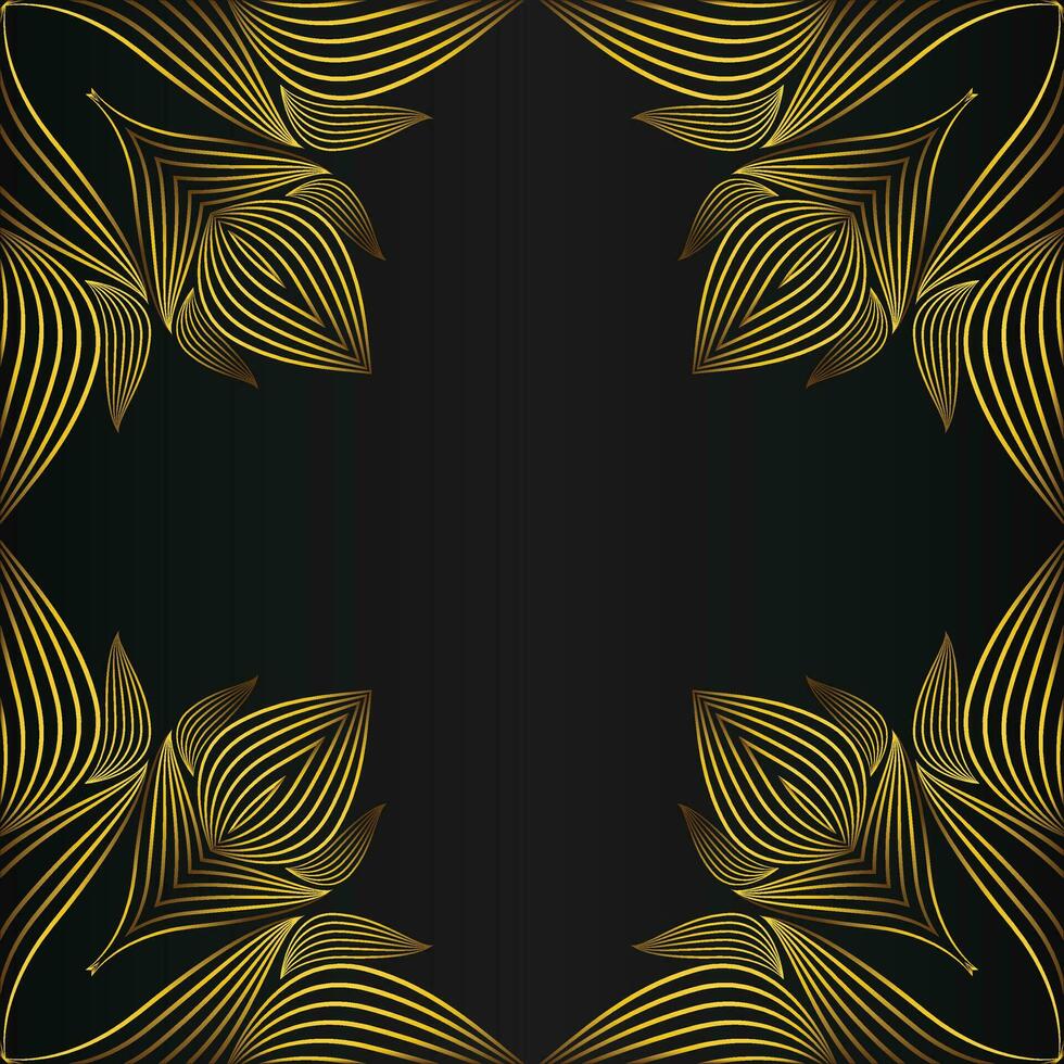 hermosa oro floral marco en negro antecedentes vector