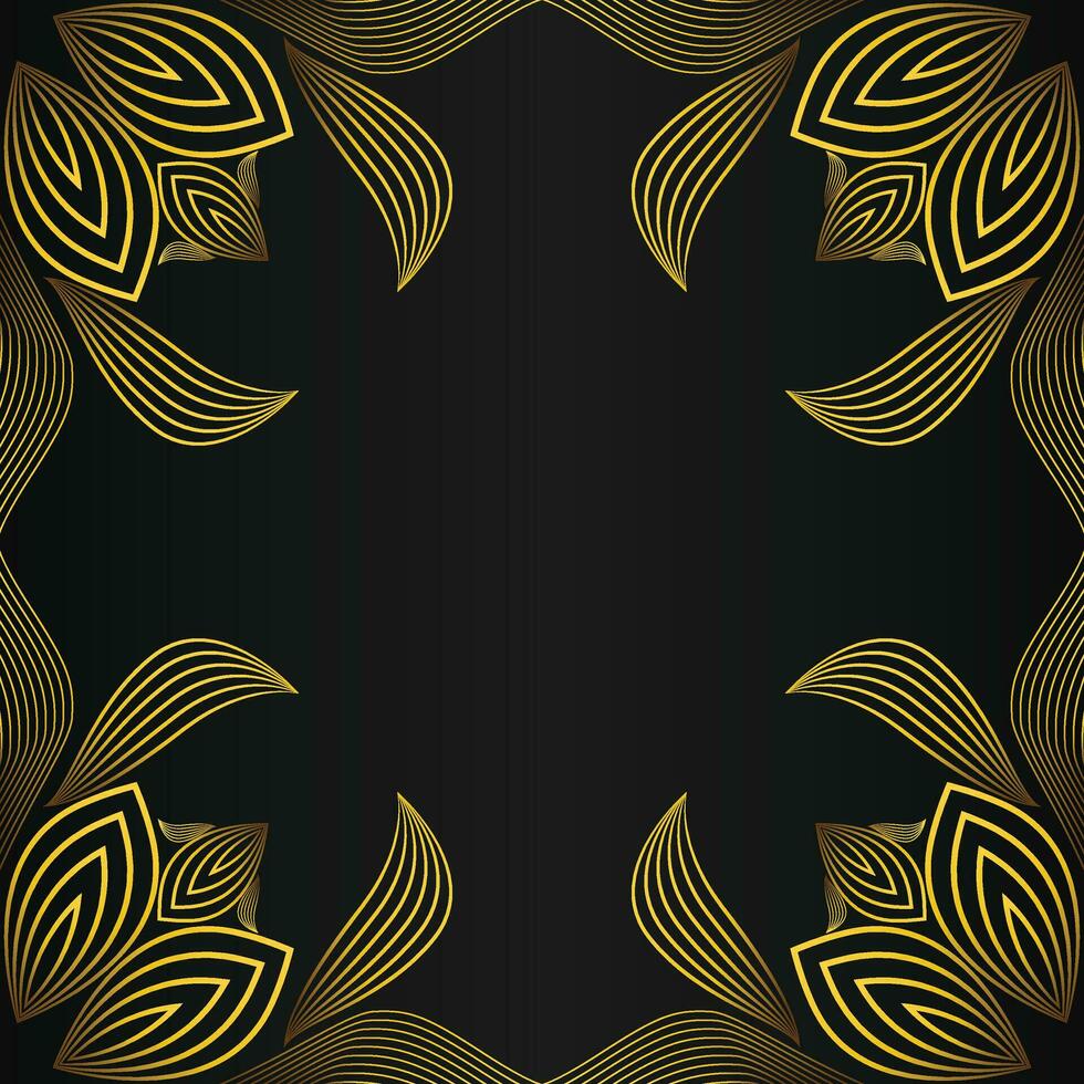 square frame with beautiful gold floral decoration on black background vector