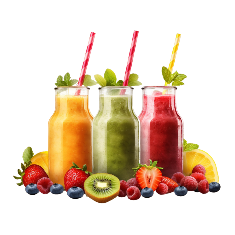 en bonne santé Frais fruit et légume smoothies avec assortir ai génératif png