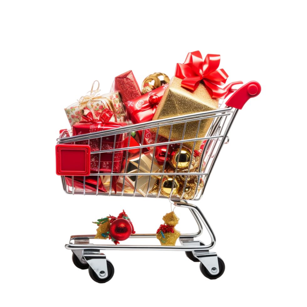 Navidad regalos en compras carretilla ai generativo png