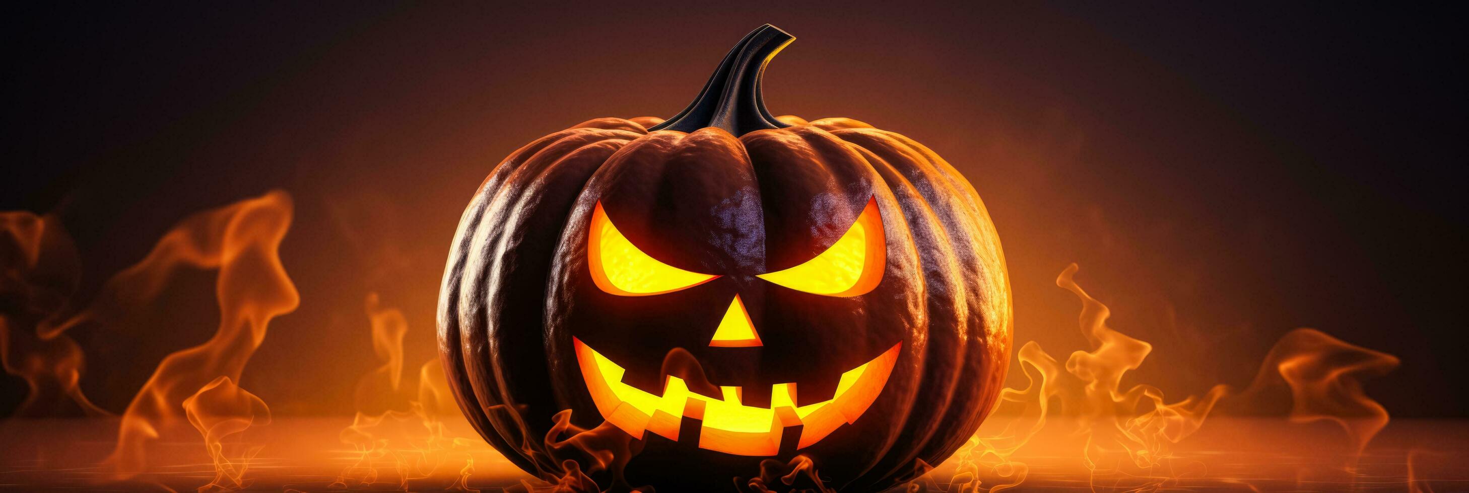 A spooky Halloween pumpkin carving design isolated on a gradient background photo