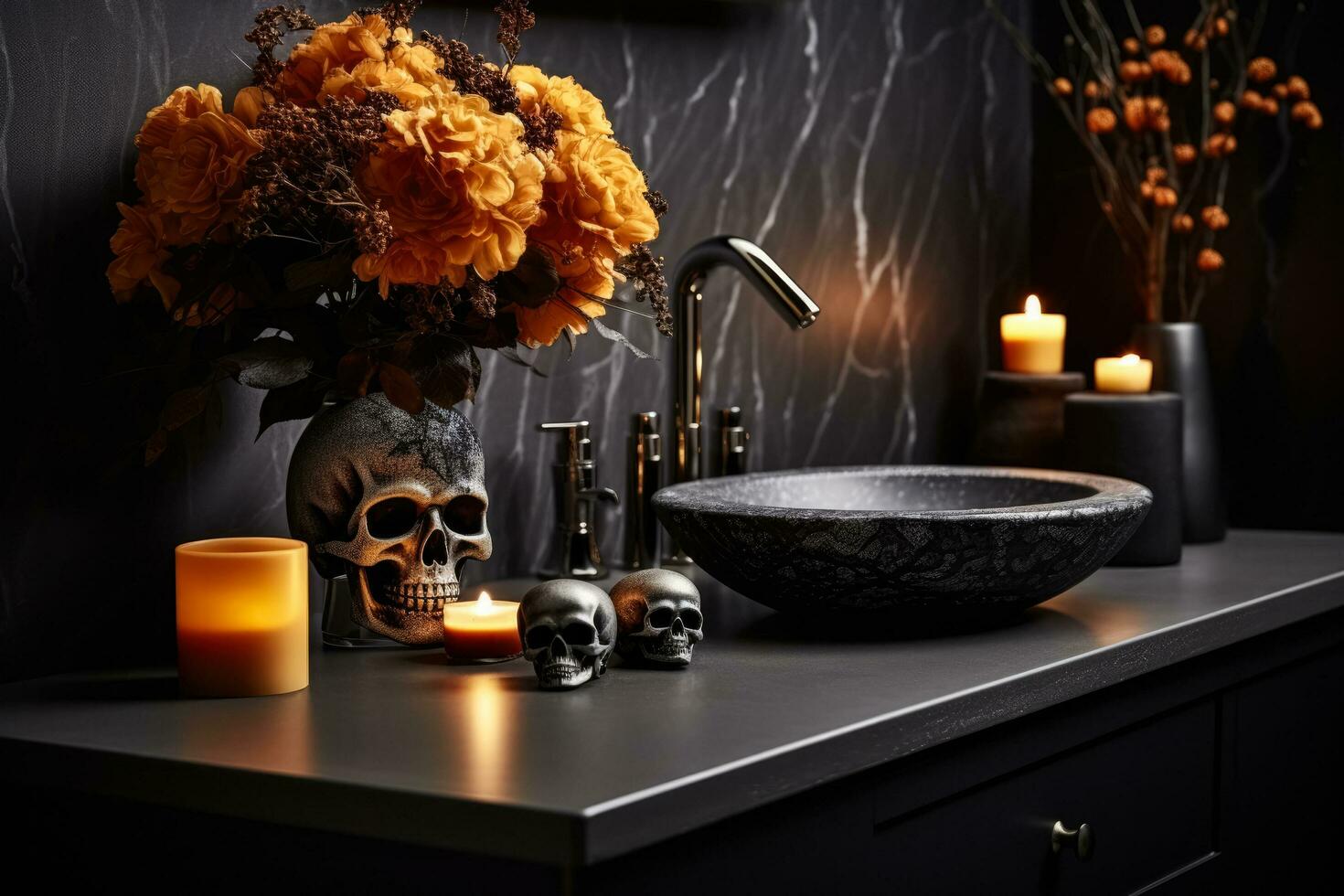 Ghoulish bathroom decor for Halloween background with empty space for text photo