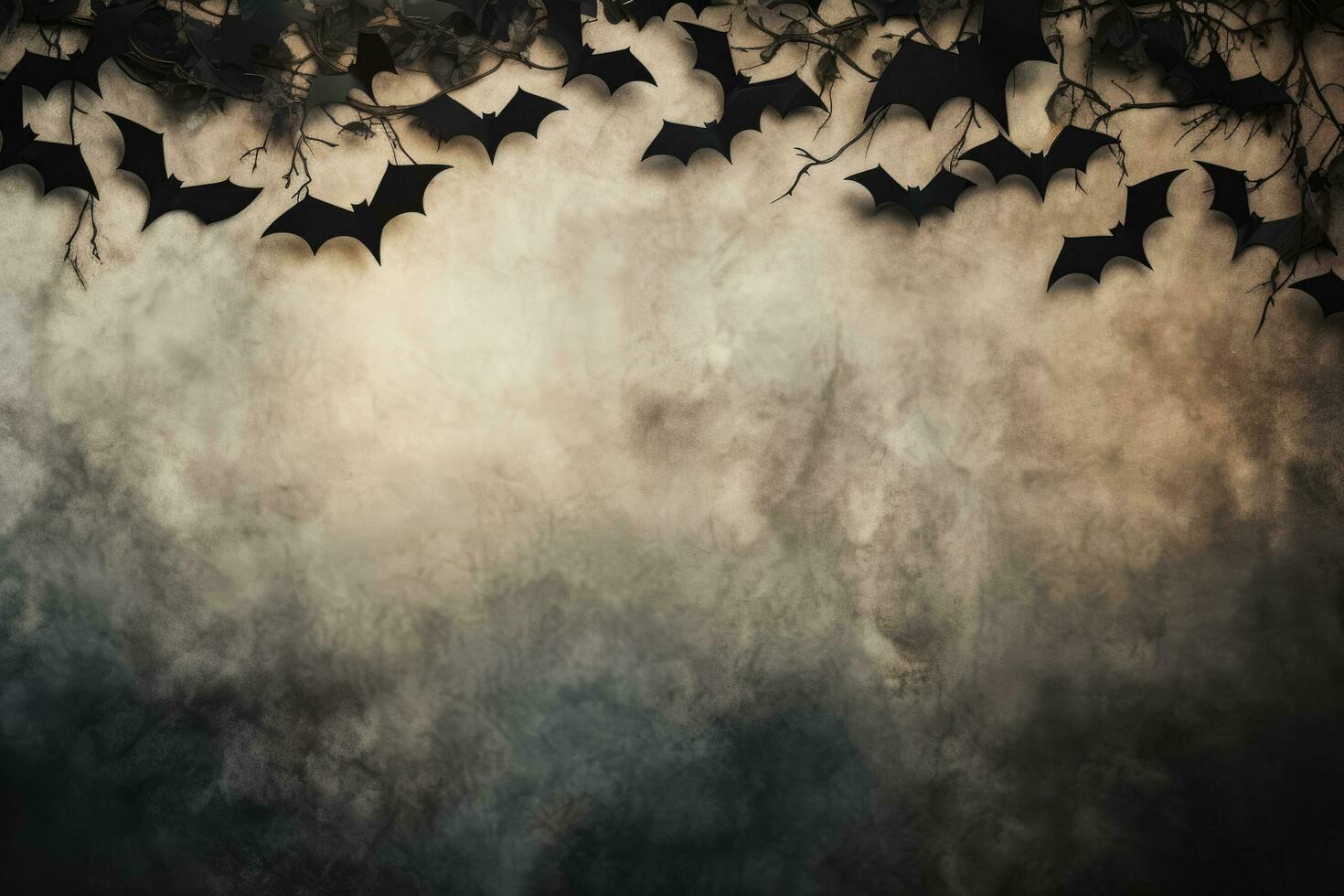 Creepy cutout bats on a wall for Halloween background with empty space for text photo