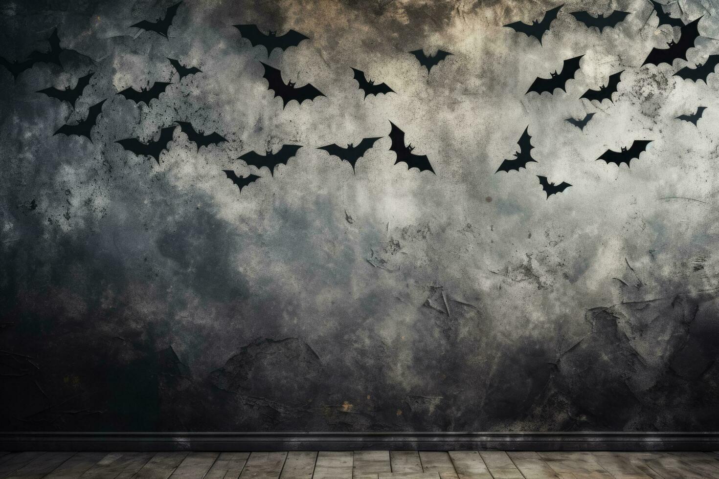 Creepy cutout bats on a wall for Halloween background with empty space for text photo