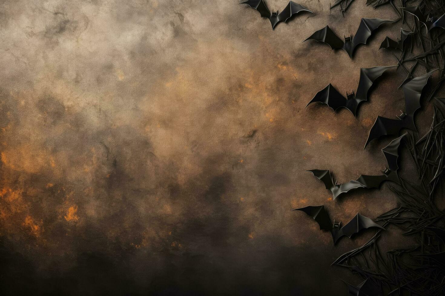 Creepy cutout bats on a wall for Halloween background with empty space for text photo