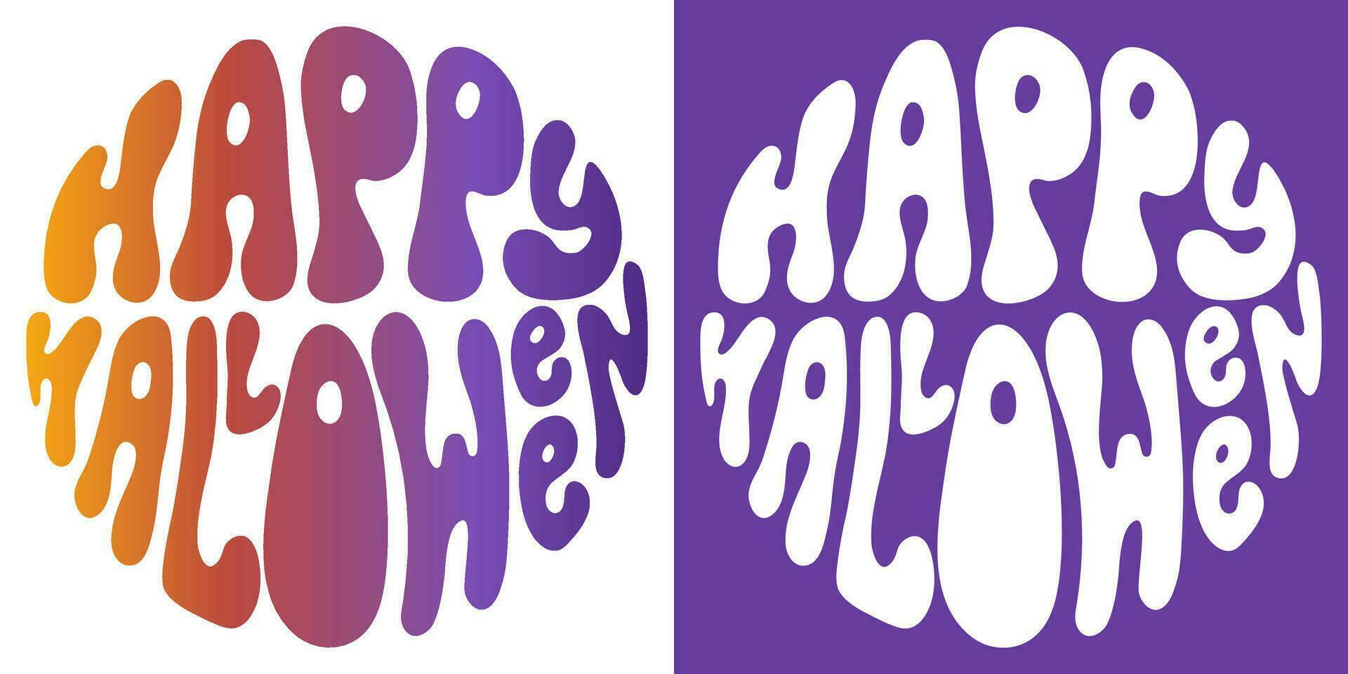 Retro groovy psychedelic lettering Happy Halloween. Slogan in round shape in vintage style 60s 70s. Trendy groovy print design for posters, cards, tshirts. vector