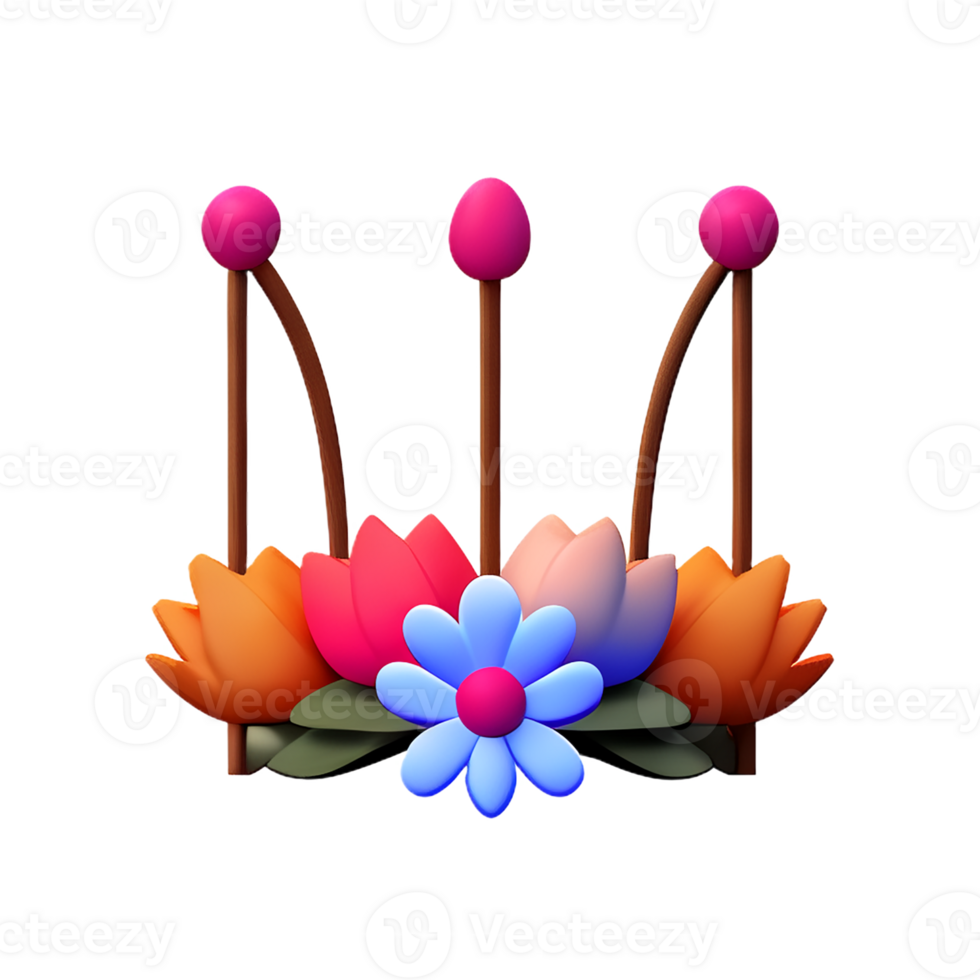 boho flowers 3d rendering icon illustration png