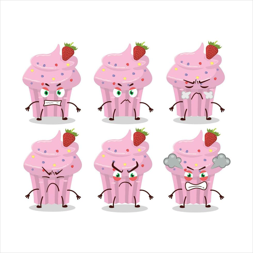 Strawberry muffin cartoon character with various angry expressions vector