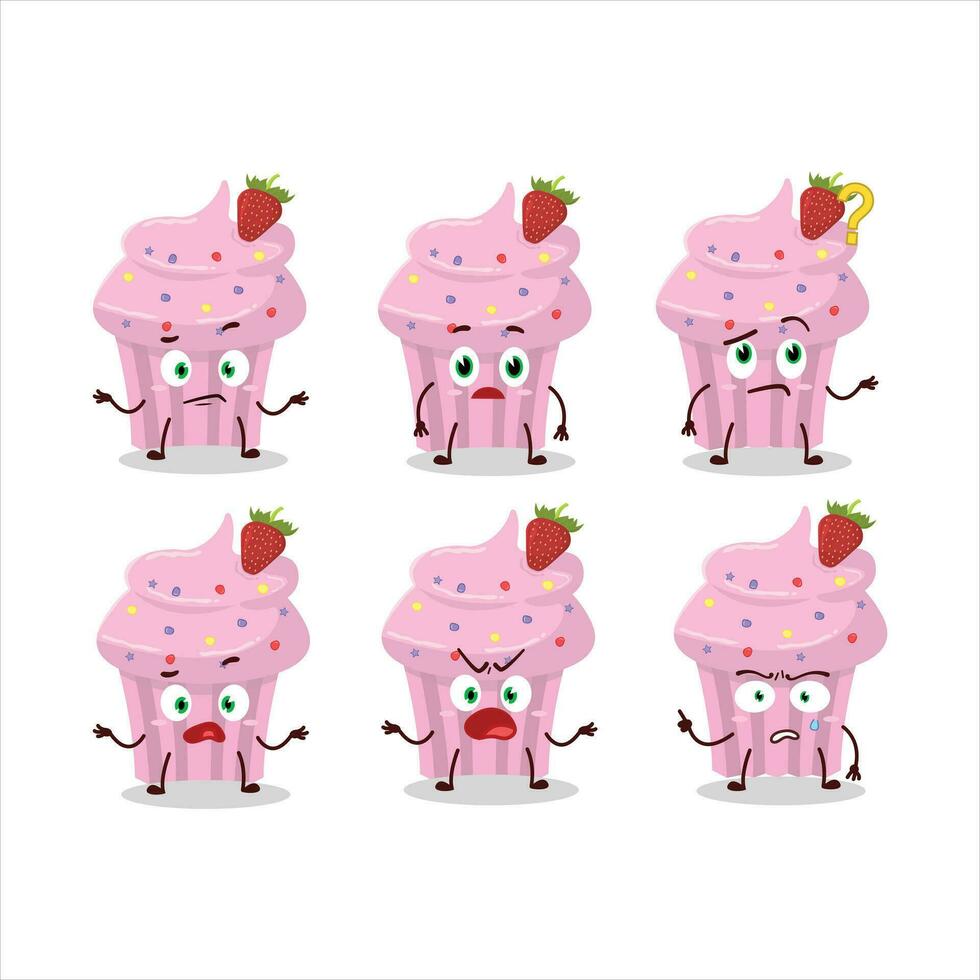 Cartoon character of strawberry muffin with what expression vector