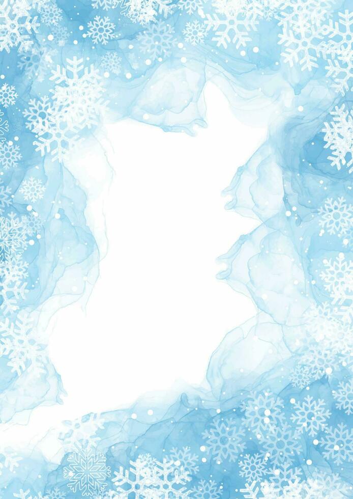 fondo de acuarela de navidad pintado a mano con copos de nieve vector