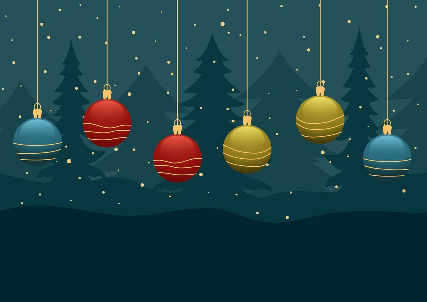 christmas landscape with hanging baubles vector