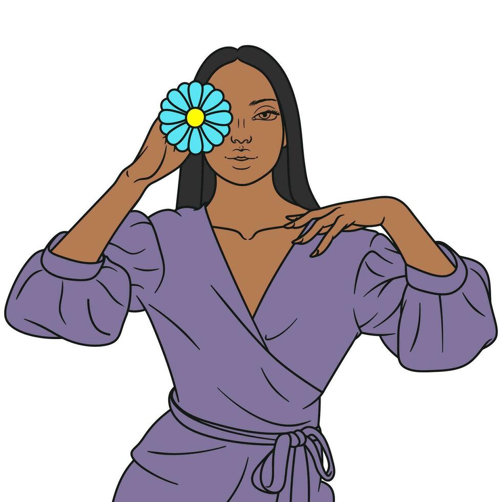 Free vector illustration of a beautiful exotic woman with flowers