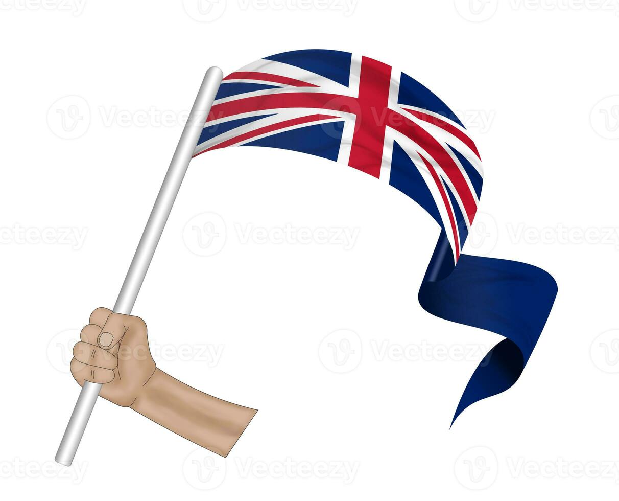 3D Flag on ribbon in hand photo