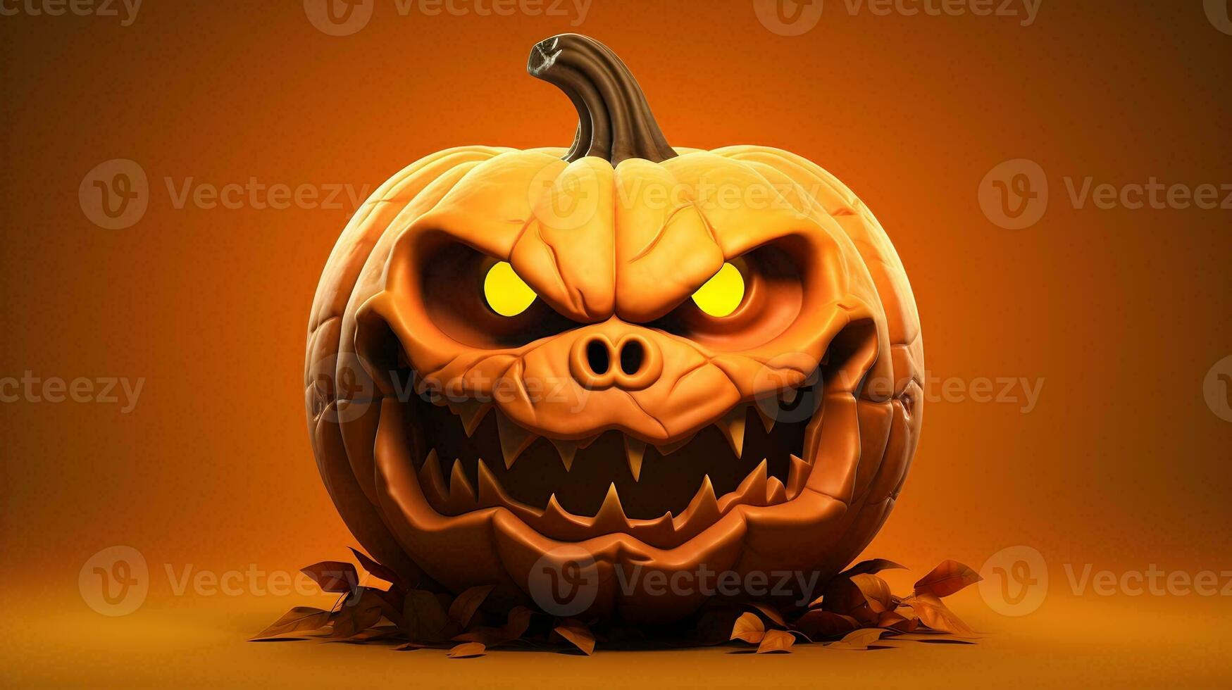 Carved halloween pumpkins on table. Fall home decoration. Jack O'Lanterns. Template for design, banner. Generative AI. photo