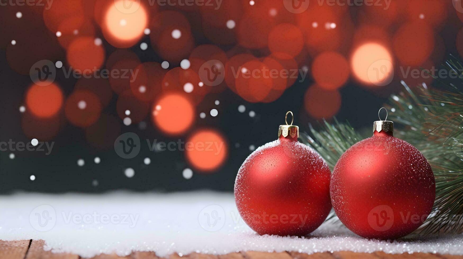 Christmas red ball on Christmas background with place for text. Template for design, banner. AI Generative. photo