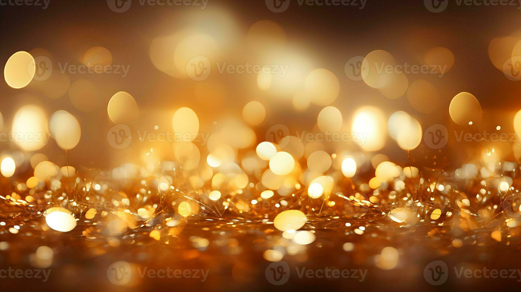 Abstrat Gold background with gold particles and sequins and light bokeh. Generative AI photo