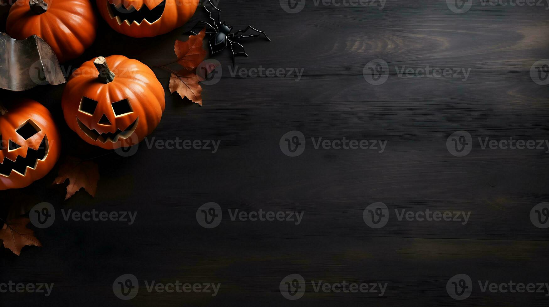 Halloween background with pumpkins with copy space. Generative AI photo
