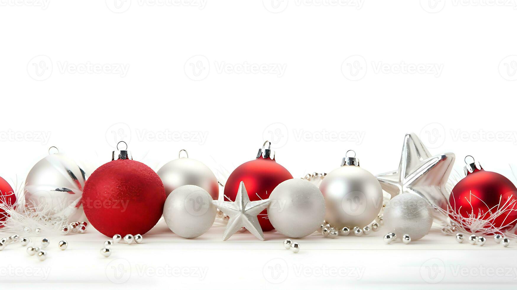 Christmas illustration with christmas decorations on white background with place for text. Generative AI photo