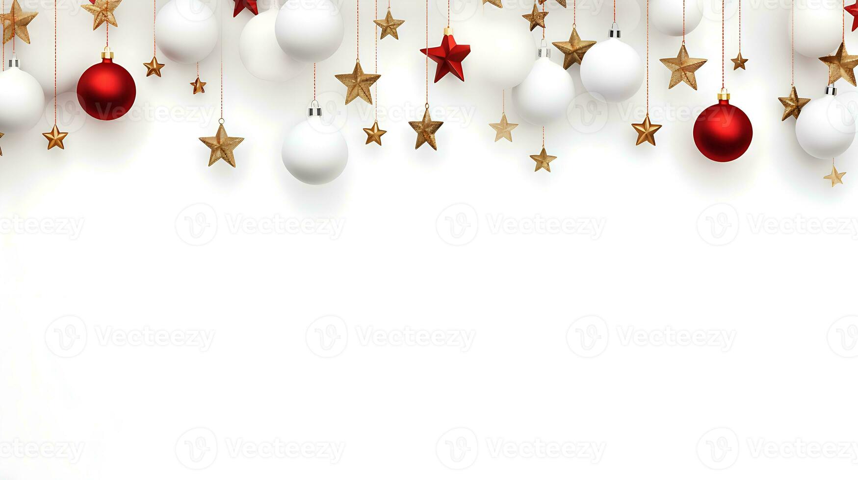 Christmas illustration with christmas decorations on white background with place for text. Generative AI photo
