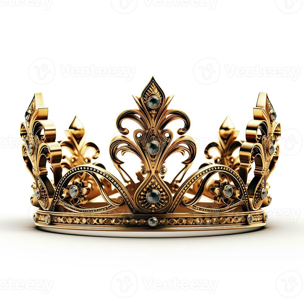 golden royal crown isolated on white background, ai generative photo