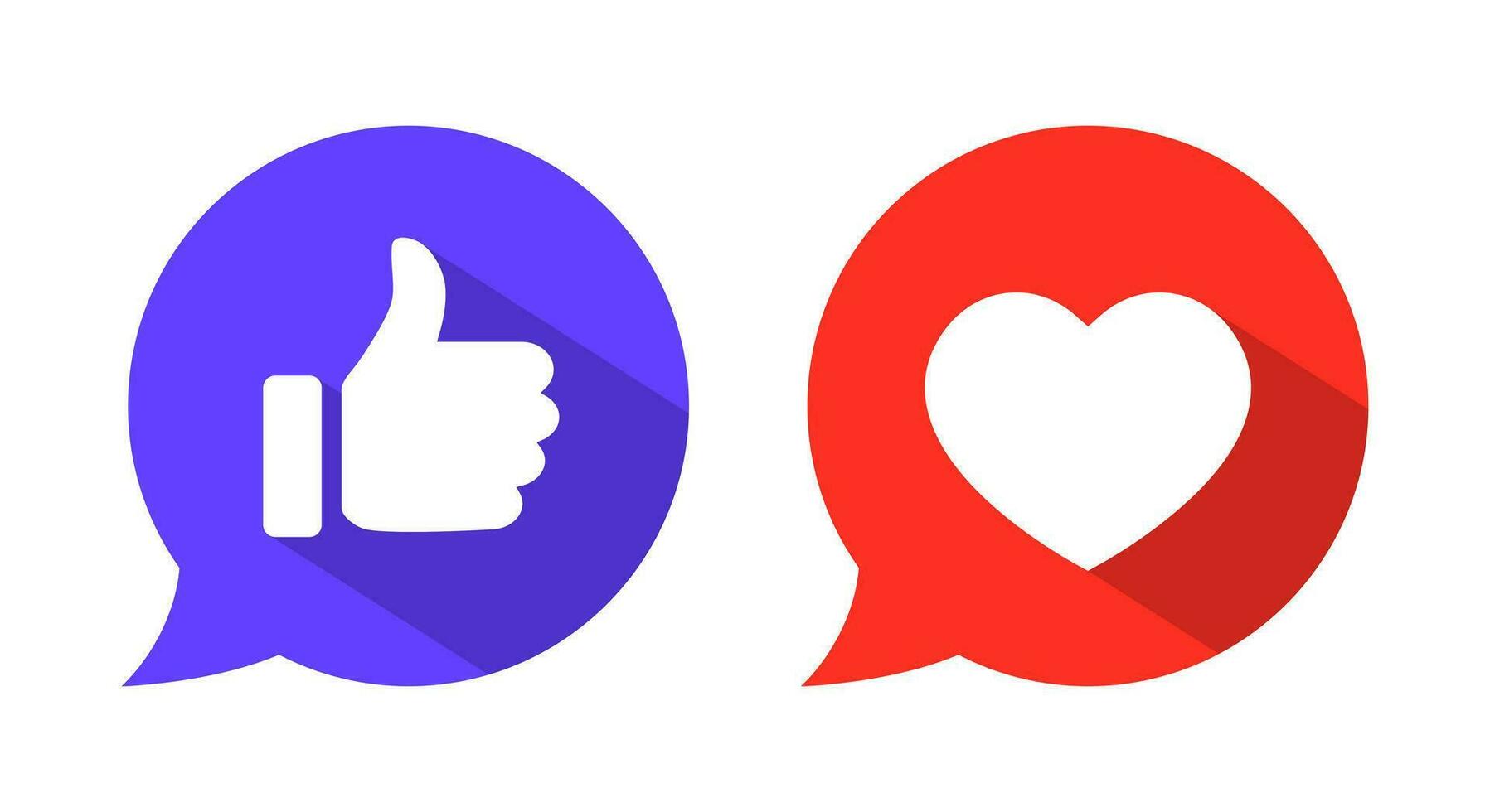 Like and love icon vector in speech bubbles. Social media reaction sign symbol