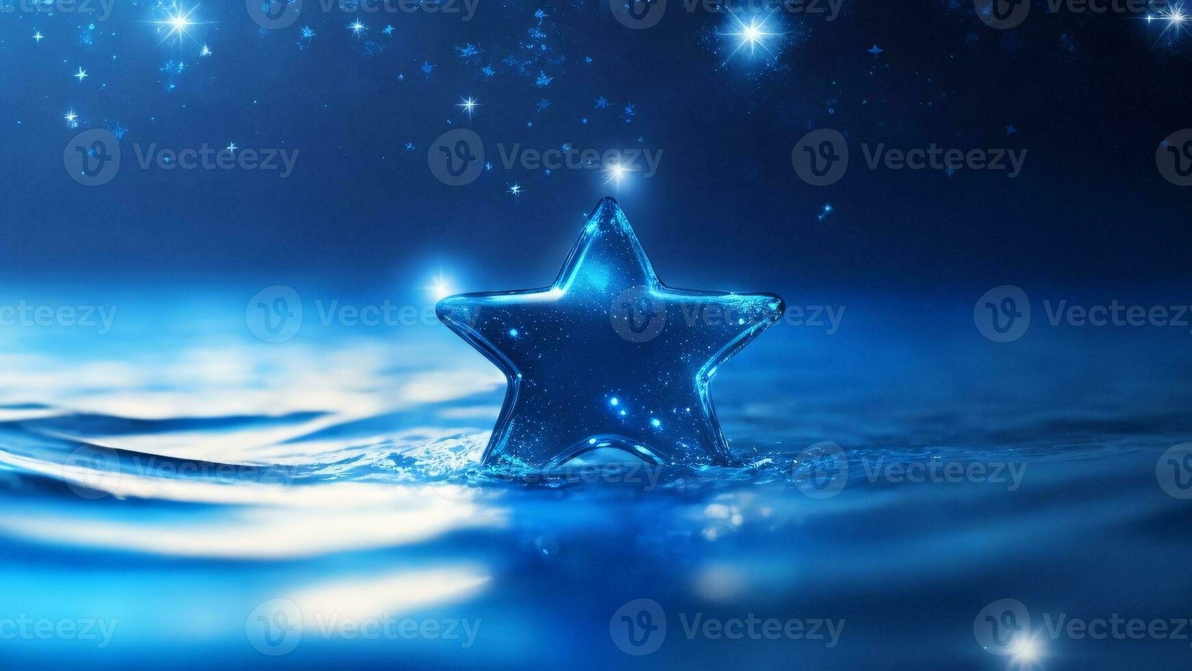 Blue star in water, starry sky and water waves background ai generated photo