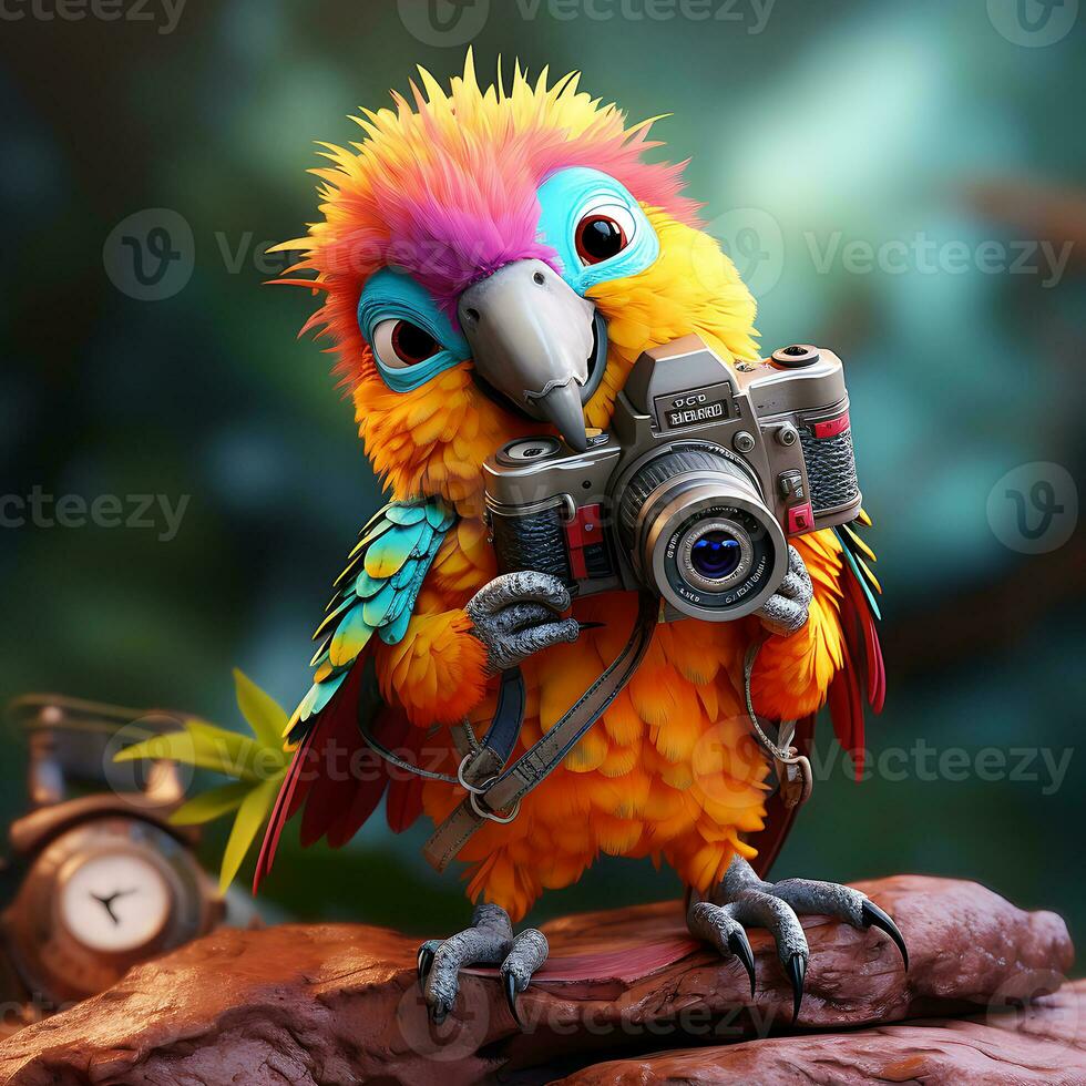 A colorful parrot with a camera new style generated by Ai photo