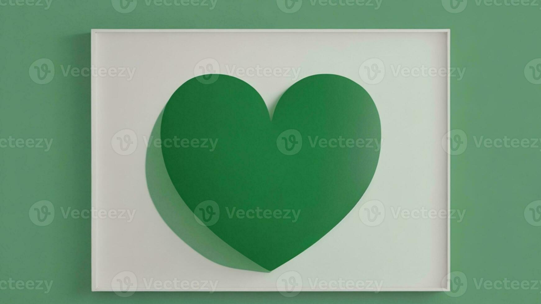 Green paper heart in white frame on green background, 3d rendering ai generated photo