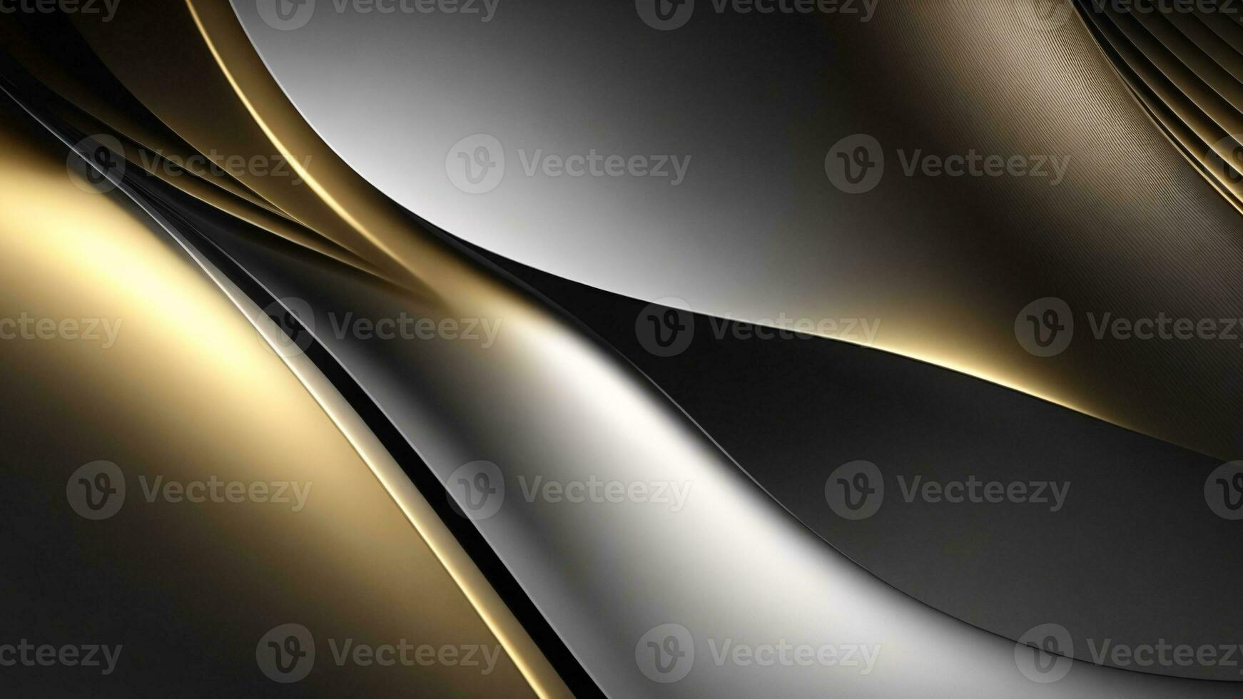 Abstract metallic background with golden and silver lines. 3d render illustration ai generated photo
