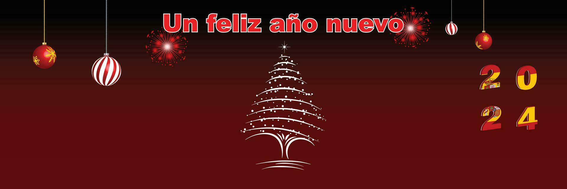 alegre Navidad y contento nuevo año web página cubrir. España bandera en el año 2024. fiesta diseño para saludo tarjeta, bandera, celebracion póster, fiesta invitación. vector ilustración.