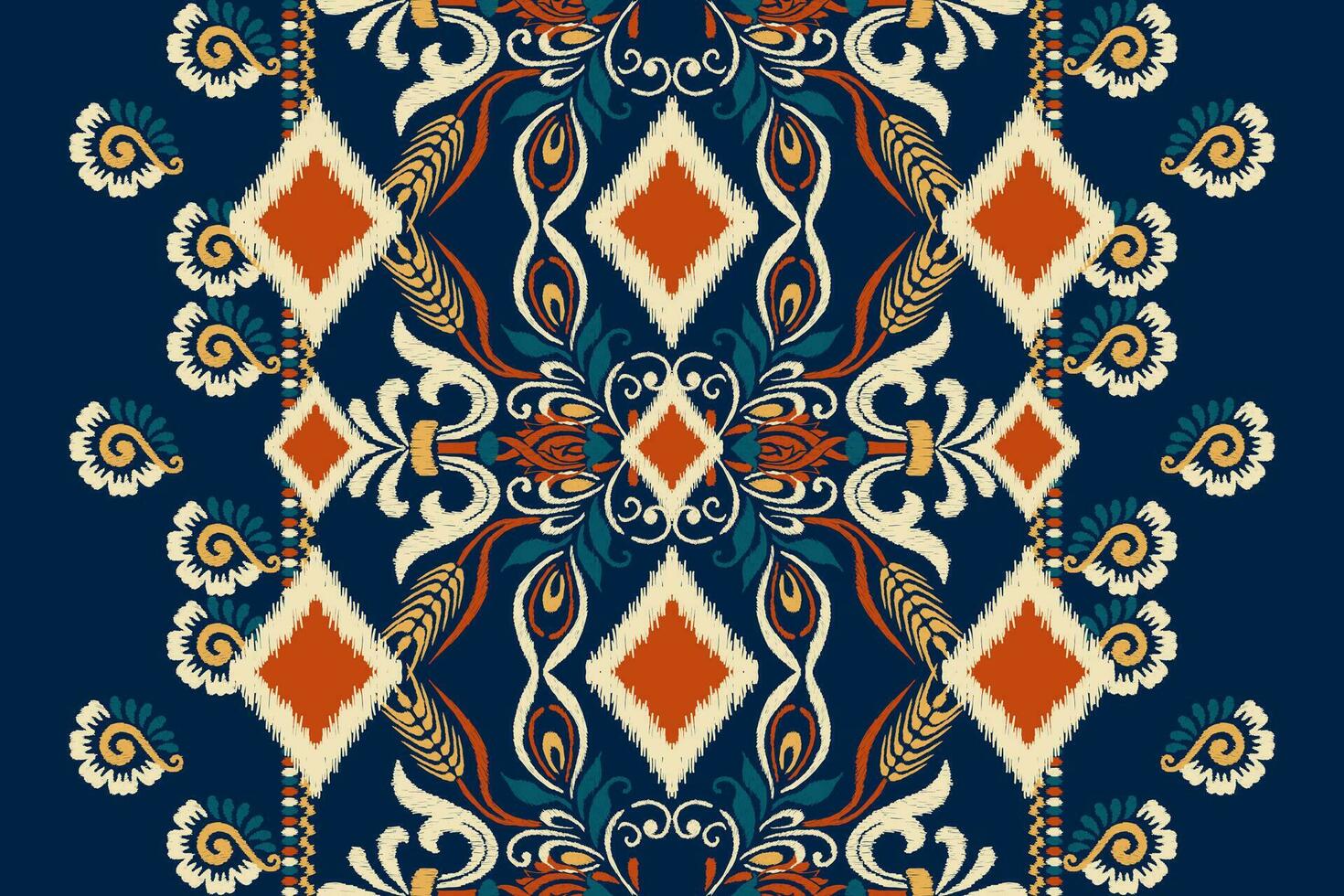 Ikat floral paisley embroidery on blue background.Ikat ethnic oriental pattern traditional.Aztec style abstract vector illustration.design for texture,fabric,clothing,wrapping,decoration,sarong,scarf