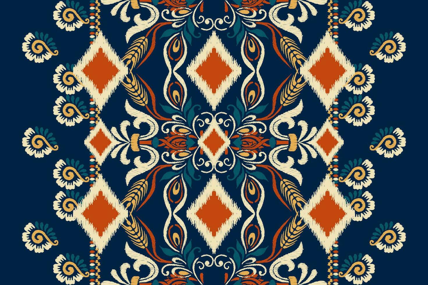 Ikat floral paisley embroidery on blue background.Ikat ethnic oriental pattern traditional.Aztec style abstract vector illustration.design for texture,fabric,clothing,wrapping,decoration,sarong,scarf