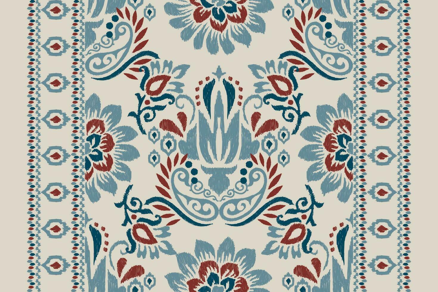 Ikat floral paisley embroidery on grey background.Ikat ethnic oriental pattern traditional.Aztec style abstract vector illustration.design for texture,fabric,clothing,wrapping,decoration,scarf,carpet.