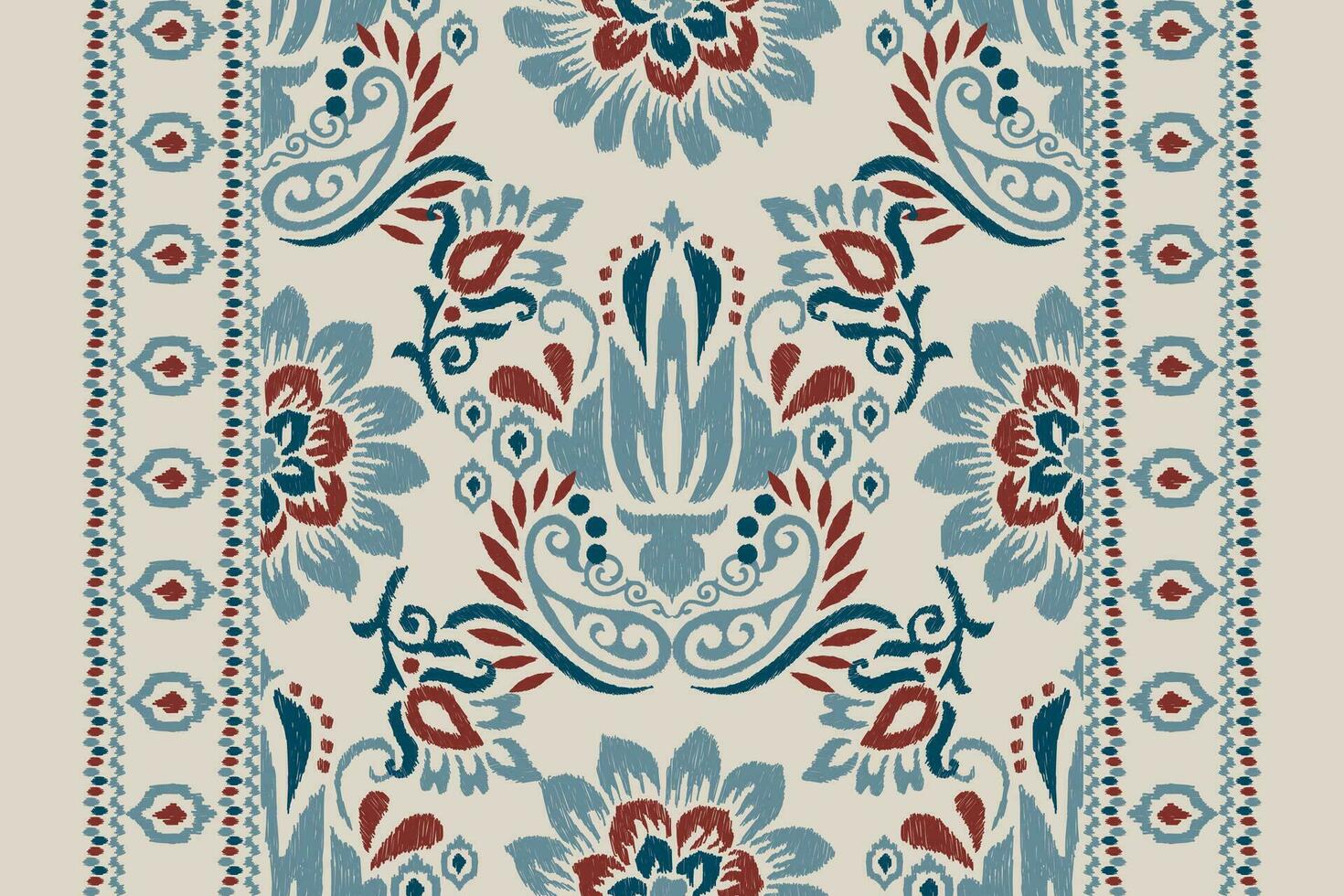 Ikat floral paisley embroidery on grey background.Ikat ethnic oriental pattern traditional.Aztec style abstract vector illustration.design for texture,fabric,clothing,wrapping,decoration,scarf,carpet.