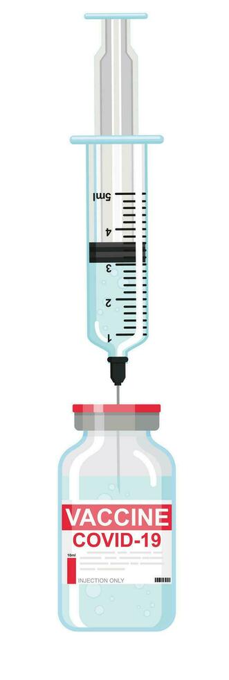 vacunación en contra coronavirus covid-19 con vacuna frasco y jeringuilla para covid19 prevención tratamiento. vector