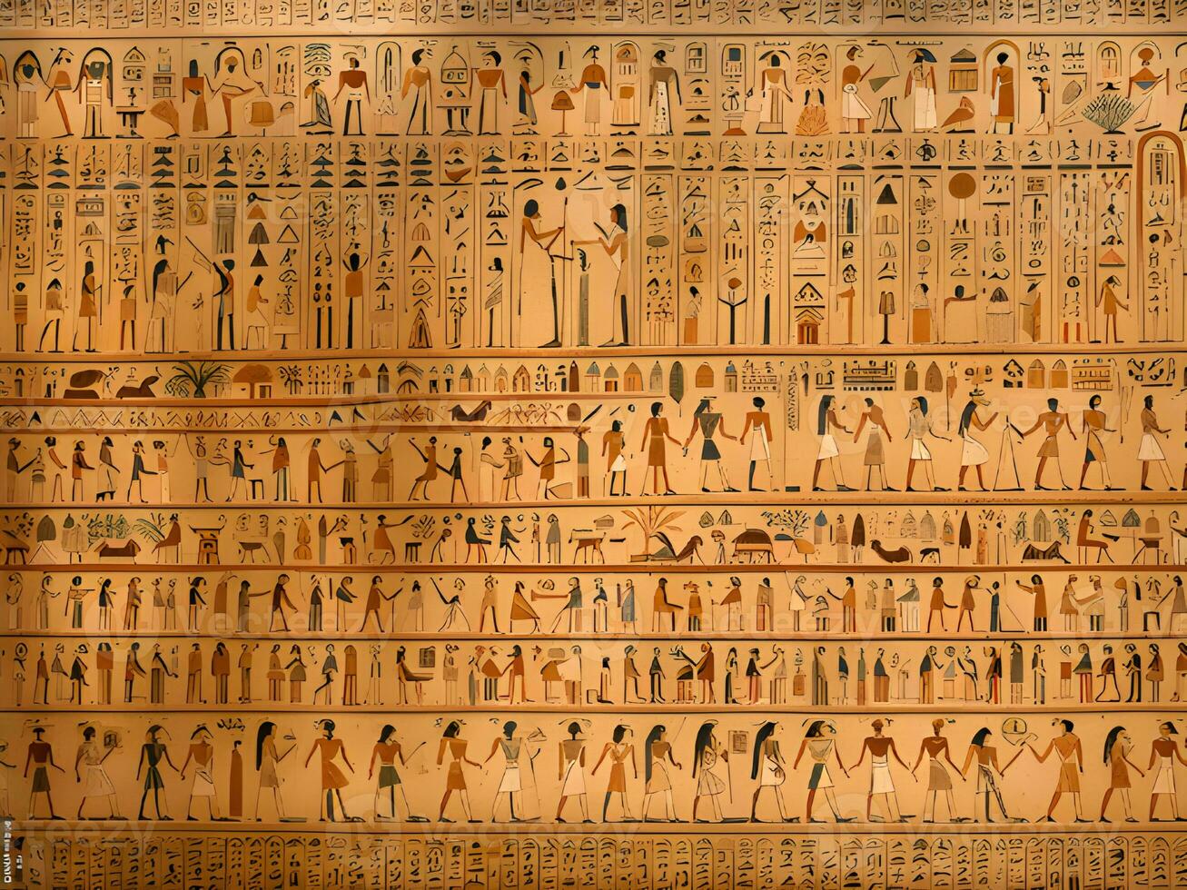 egyptian hieroglyphic glyphs on the wall of the egyptian temple photo