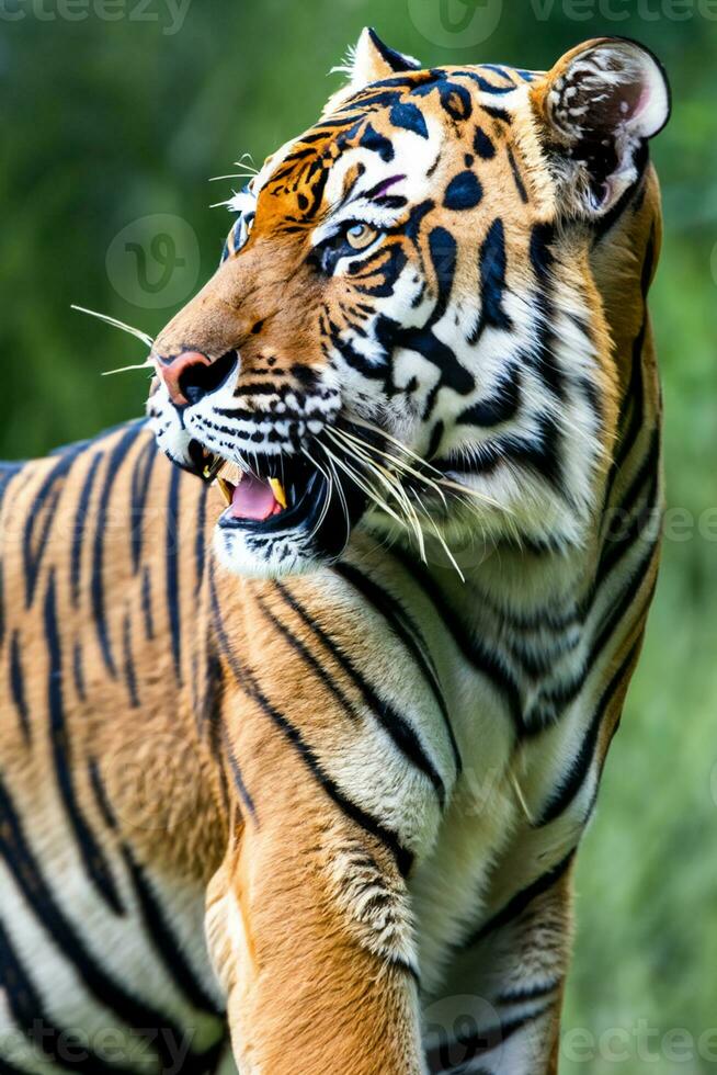 Photo closeup landscape shot of a Bengal Tiger with green grass