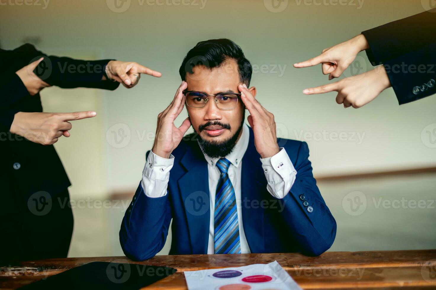 Emotional stress, problems from working hard, a lot of work, chaos at work, life problems, fatigue from work, boredom at work, busy work, business problems. photo