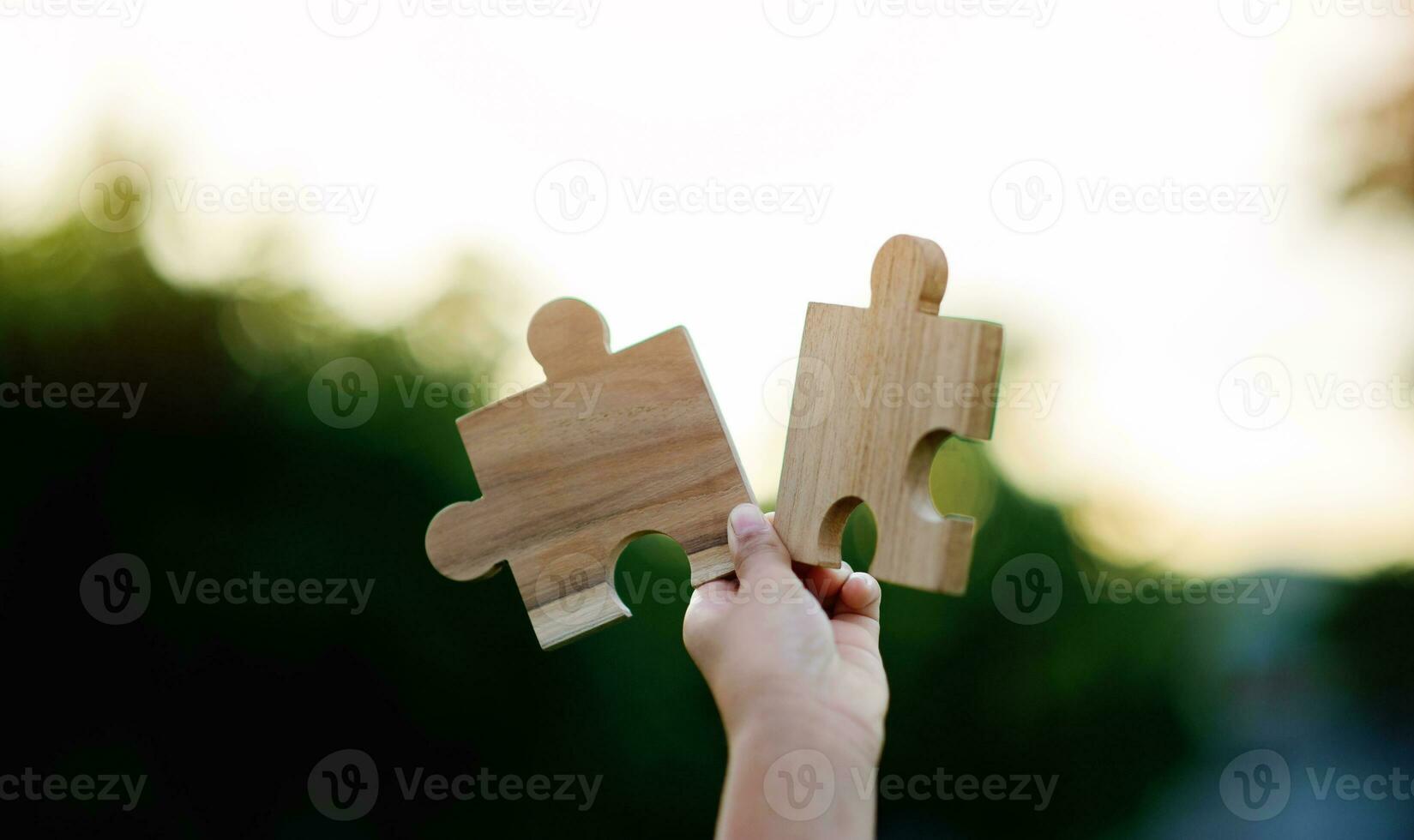 Jigsaw Puzzle Pieces Important Components Good work energy, connection, communication. and perfection, teamwork concept photo