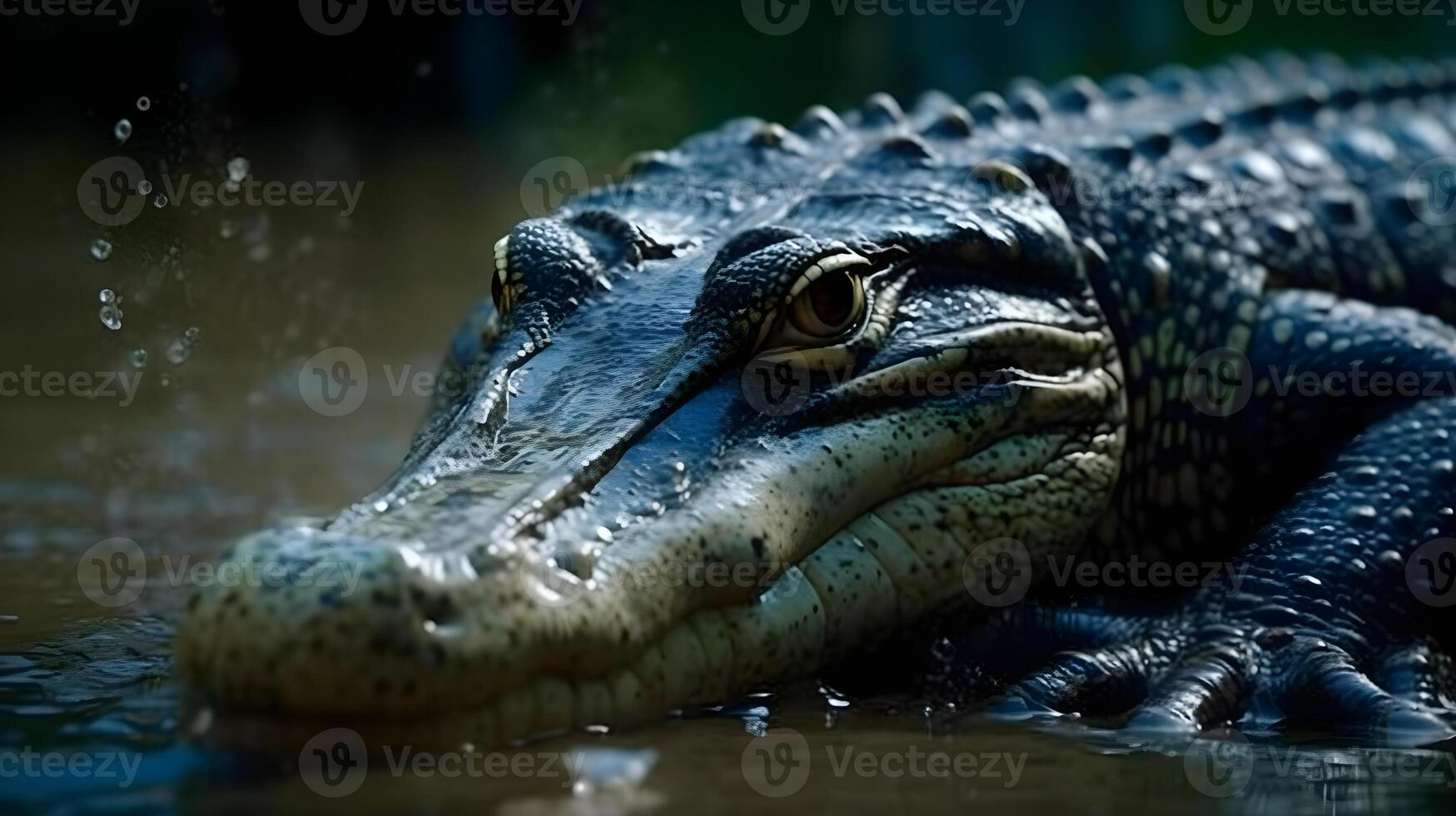 Close up face of Crocodile in the water. AI Generated. photo