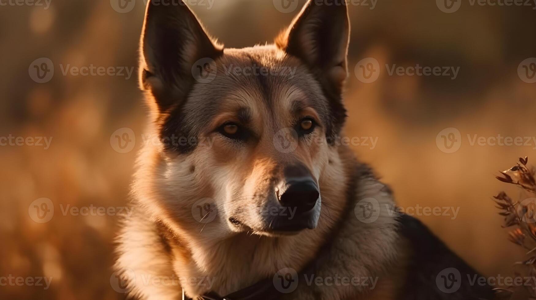 Brown black Old German Shepherd Dog stand, stare and look at something, dog guarding, playing in the nature. AI Generated photo