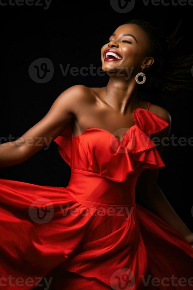 African Woman in elegant red dress dancing AI generated 29764293 Stock