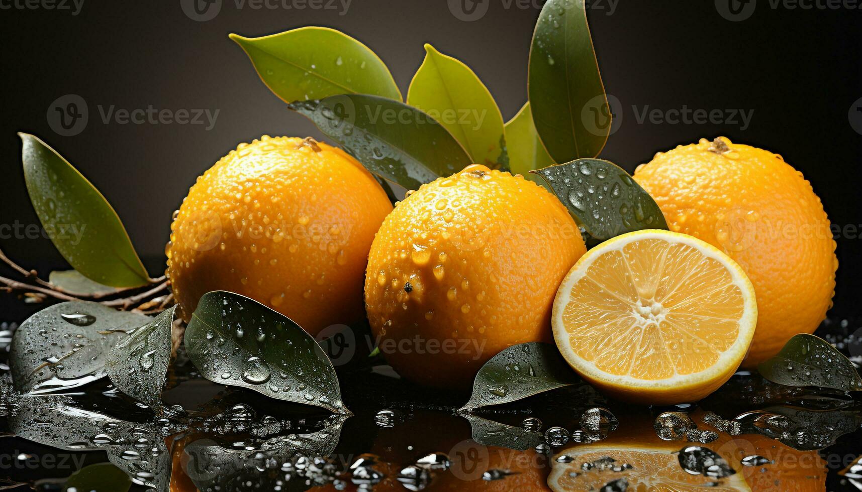 Freshness of nature citrus fruit, wet with dew, ripe and juicy generated by AI photo