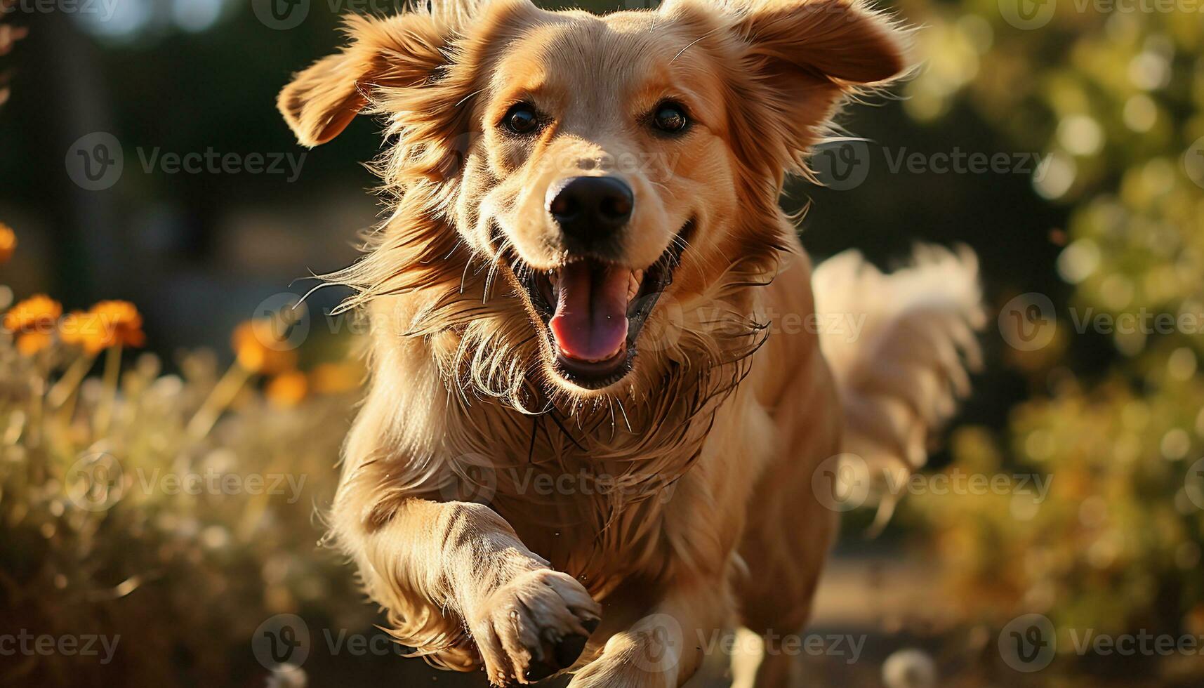 A cute puppy playing in the grass, enjoying the summer generated by AI photo