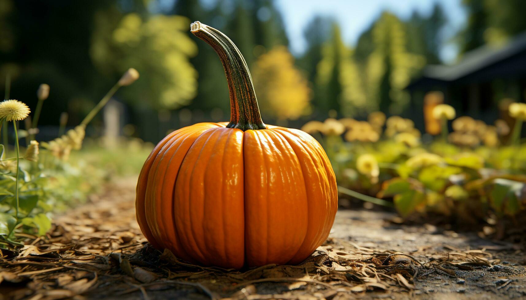 Pumpkin, autumn, Halloween, nature, October, season, vegetable, agriculture, leaf, farm generated by AI photo