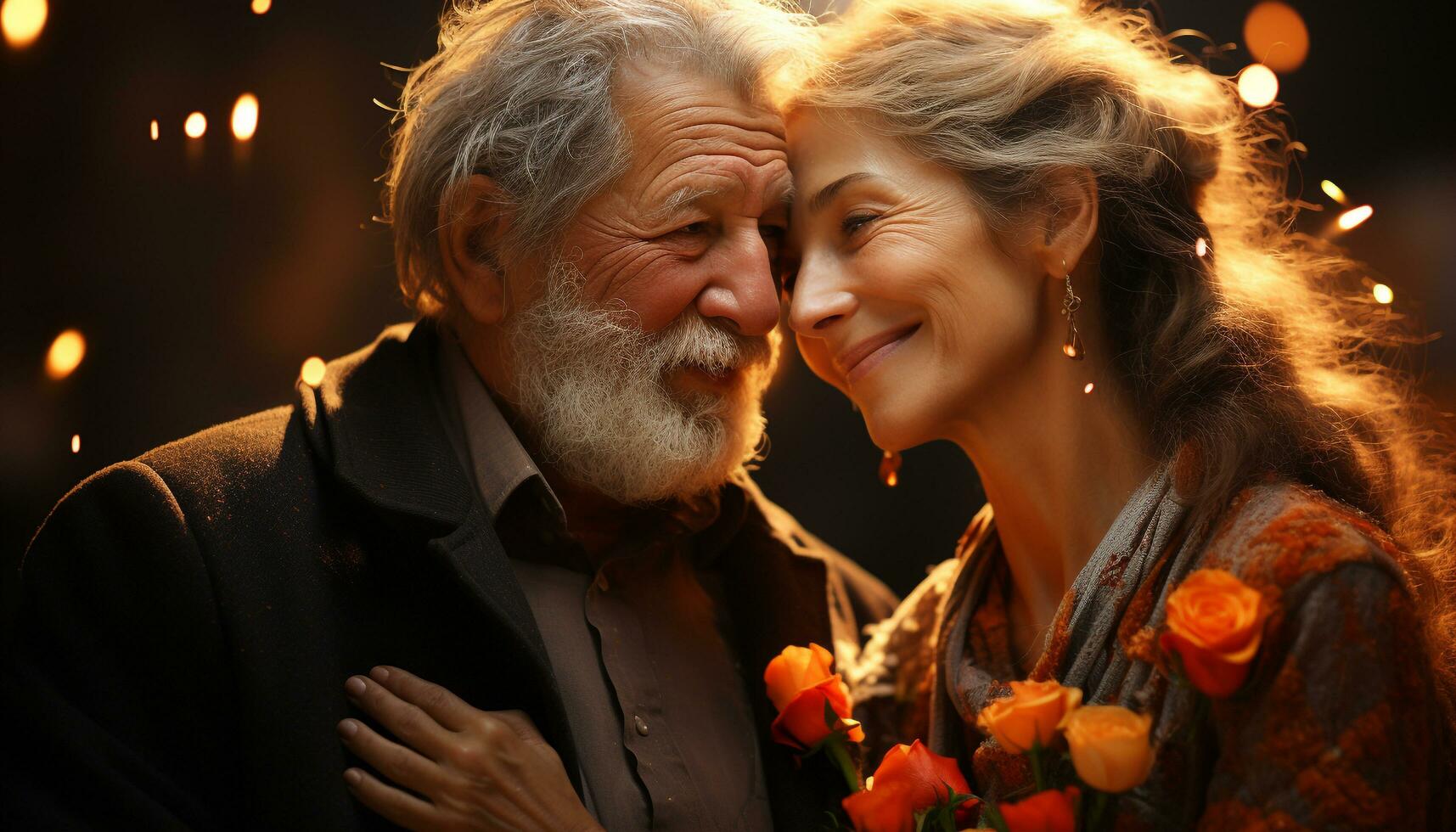 A loving couple, smiling and embracing, celebrating their joyful relationship generated by AI photo