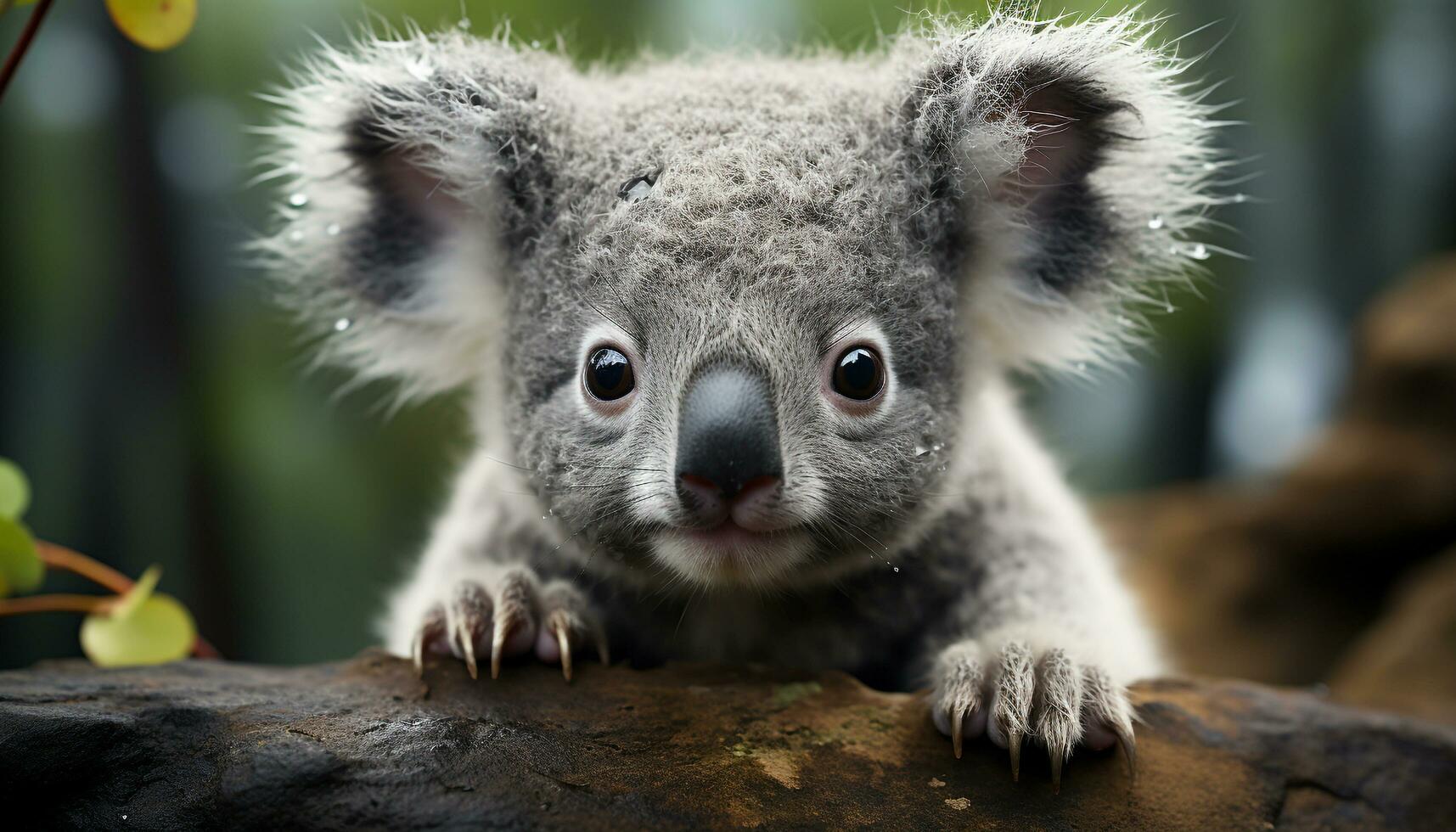 linda coala, marsupial, en peligro de extinción especies, peludo, mirando a cámara generado por ai foto