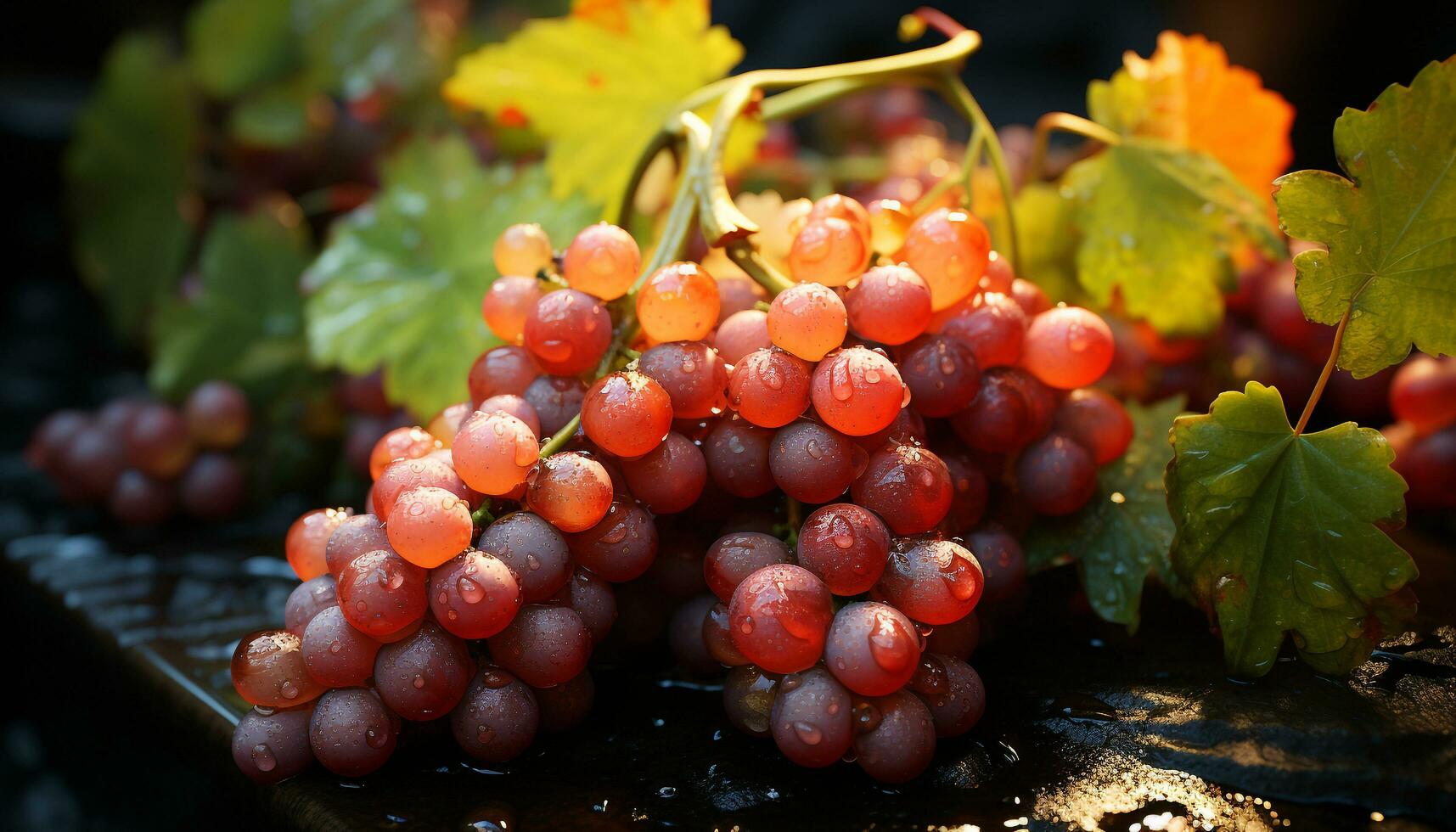 Grape leaf, fruit, freshness, autumn, agriculture, ripe bunch, plant, winemaking, winery generated by AI photo